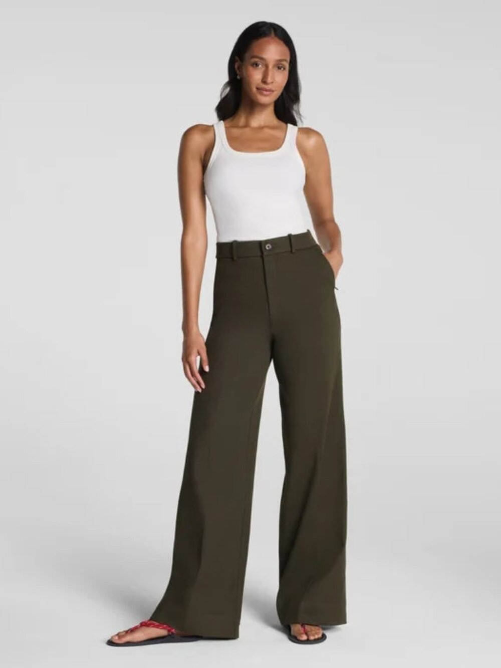 SPANXsupersmooth® Stretch Twill Wide Leg Pant, XS Tall, Moss Shadow, NWT